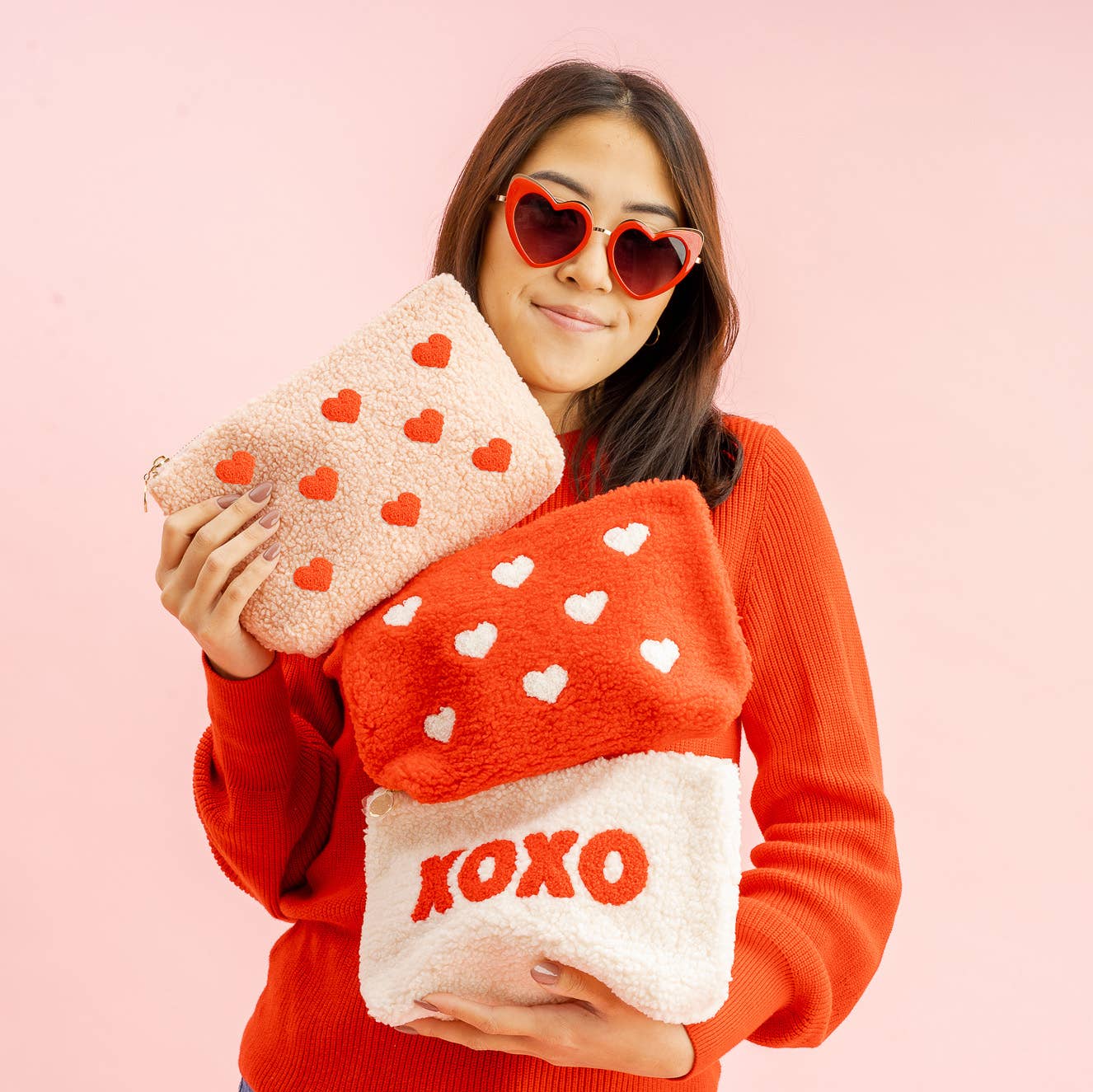 Red Teddy Pouch - Hearts