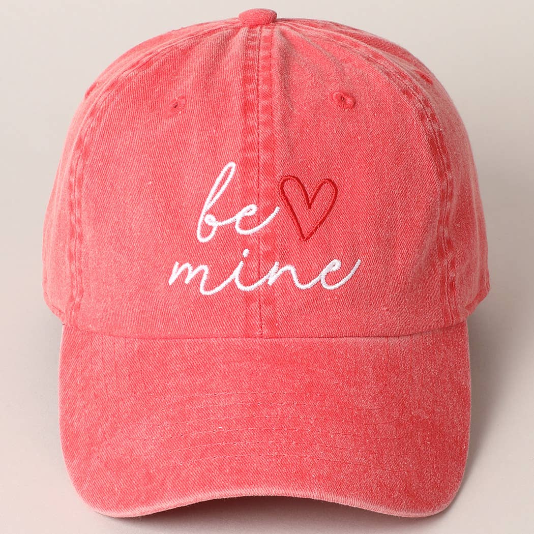 Valentine's Day Be Mine Lettering Embroidered Cap: Red