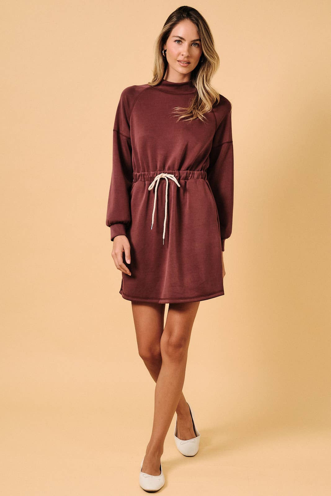 *PRE-ORDER* Autumn Days Drawstring Mini Dress - Wine