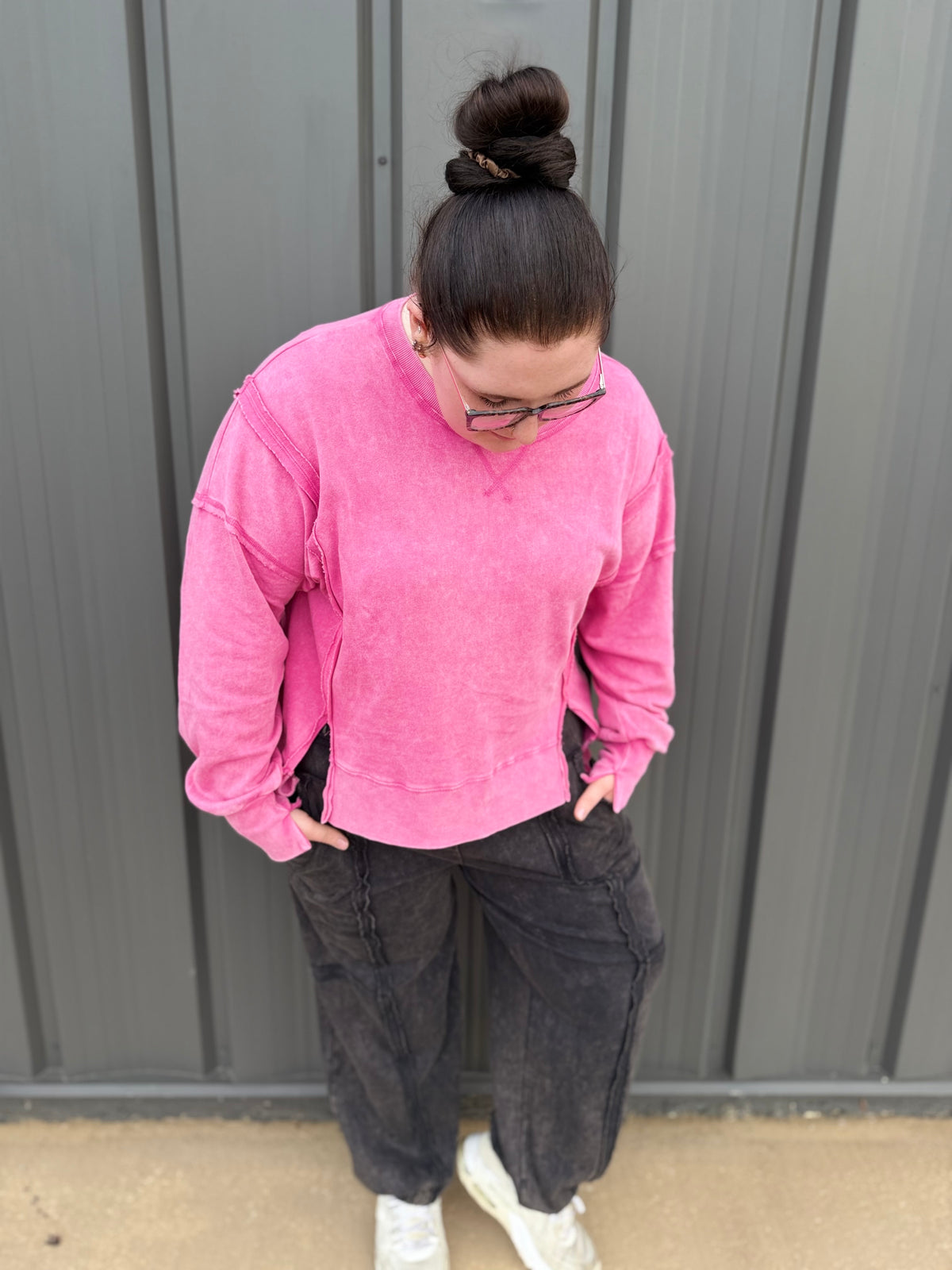 Vintage Washed Sweatshirt: Hot Pink