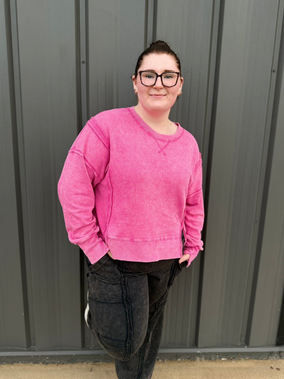 Vintage Washed Sweatshirt: Hot Pink