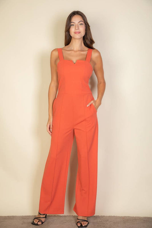Notched Neck Cami Jumpsuit: Rust
