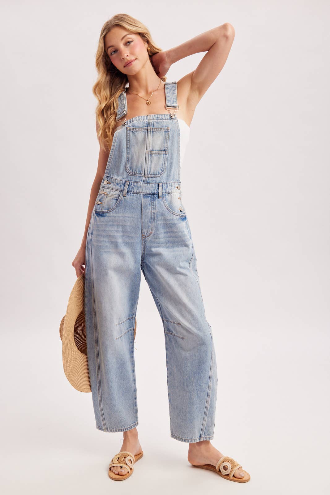 Denim Barrel Overalls: Lt Wash