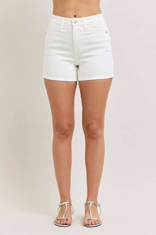 Judy Blue HW Slim Short: WHT