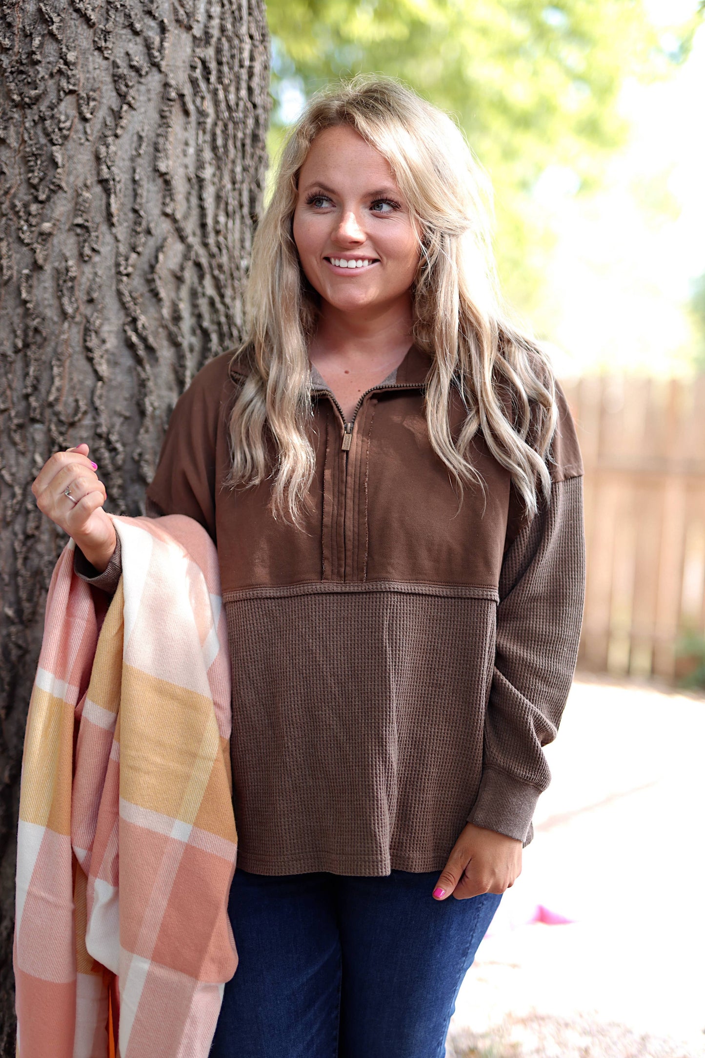 Ready or Not Waffle Quarter Zip - (Espresso)