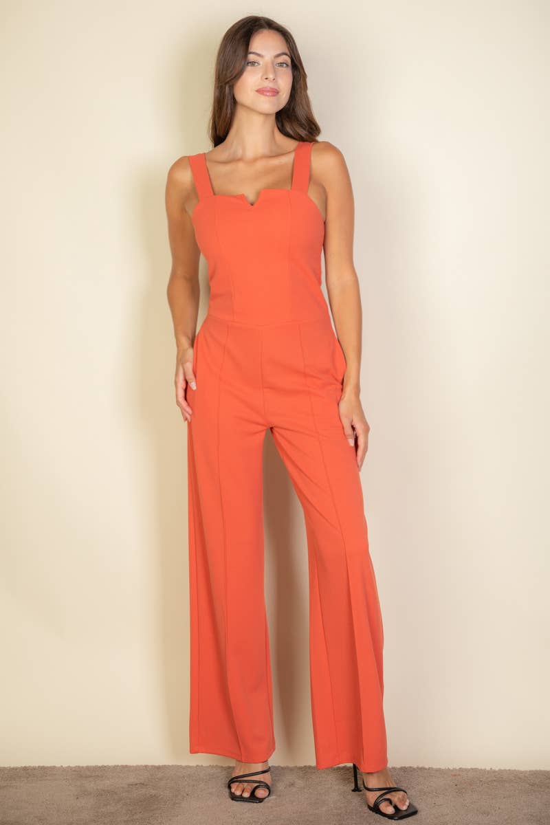 Notched Neck Cami Jumpsuit: Rust