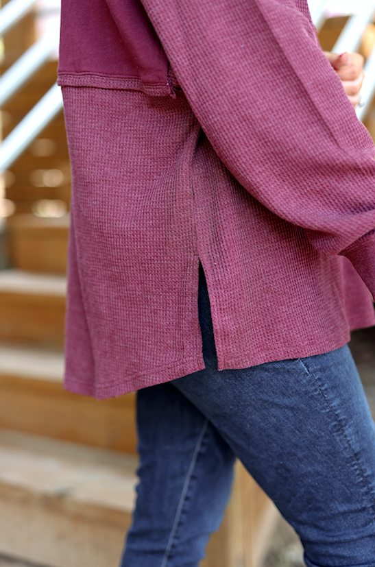 Ready or Not Waffle Quarter Zip - Wine
