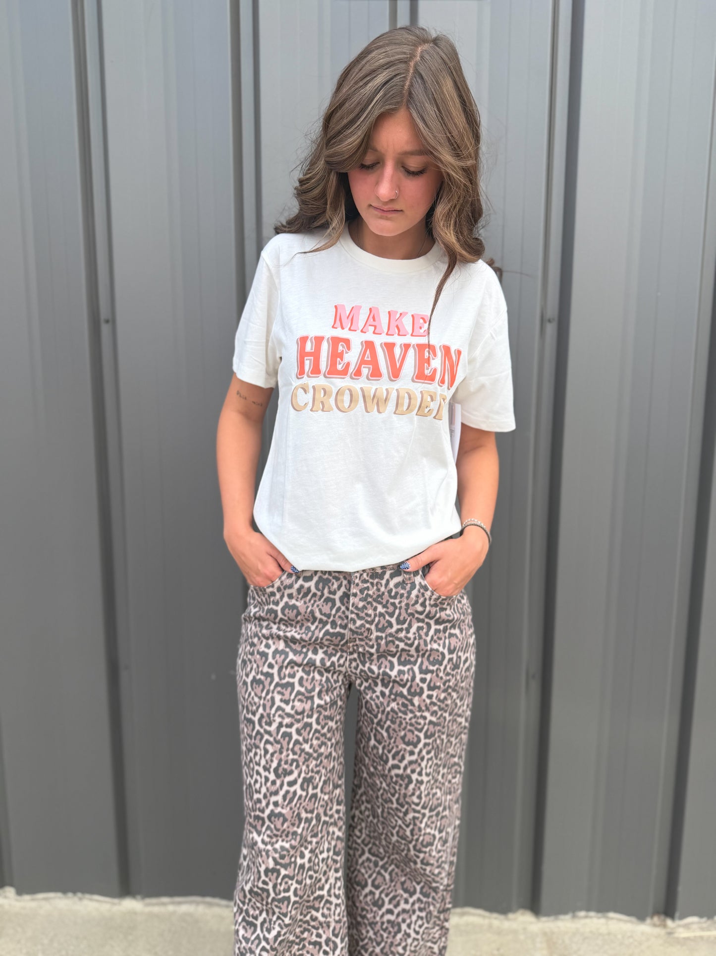 Spring Leopard Frayed Edge Wide Leg High Waist Jeans: Brown