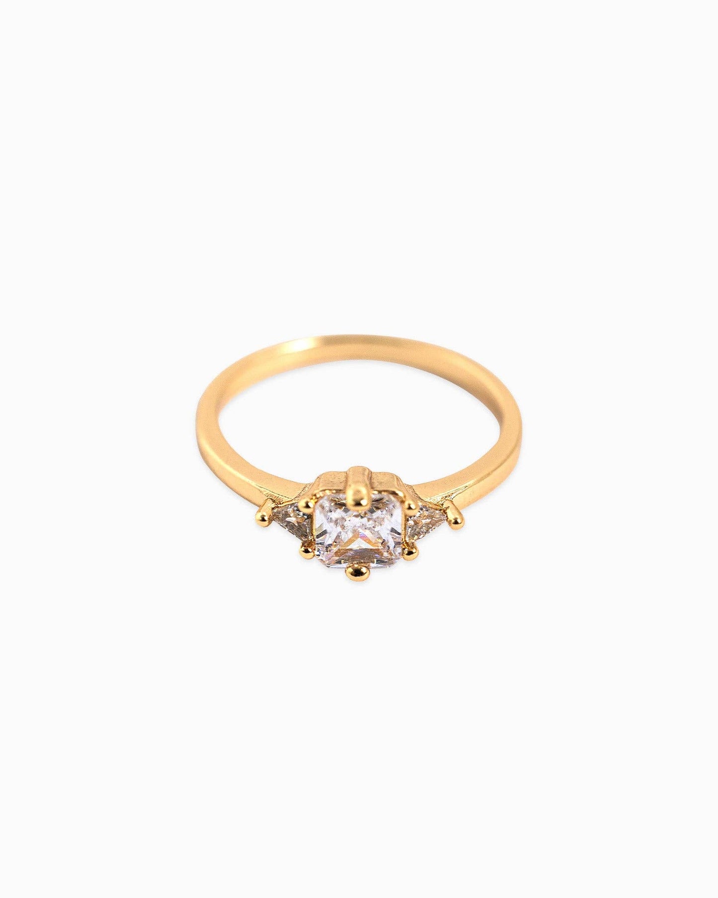 Princess Cut Square Crystal Ring: Gold