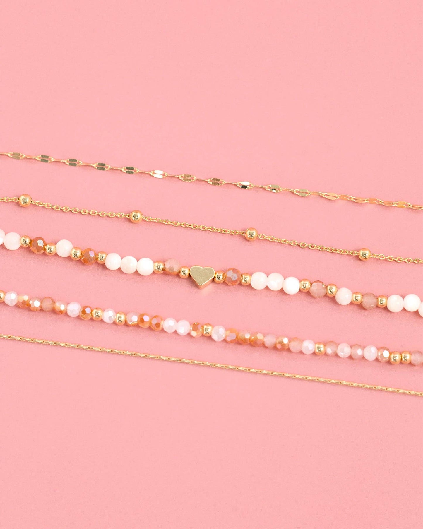 Rosy Blush Beaded Heart Bracelets Set of 3