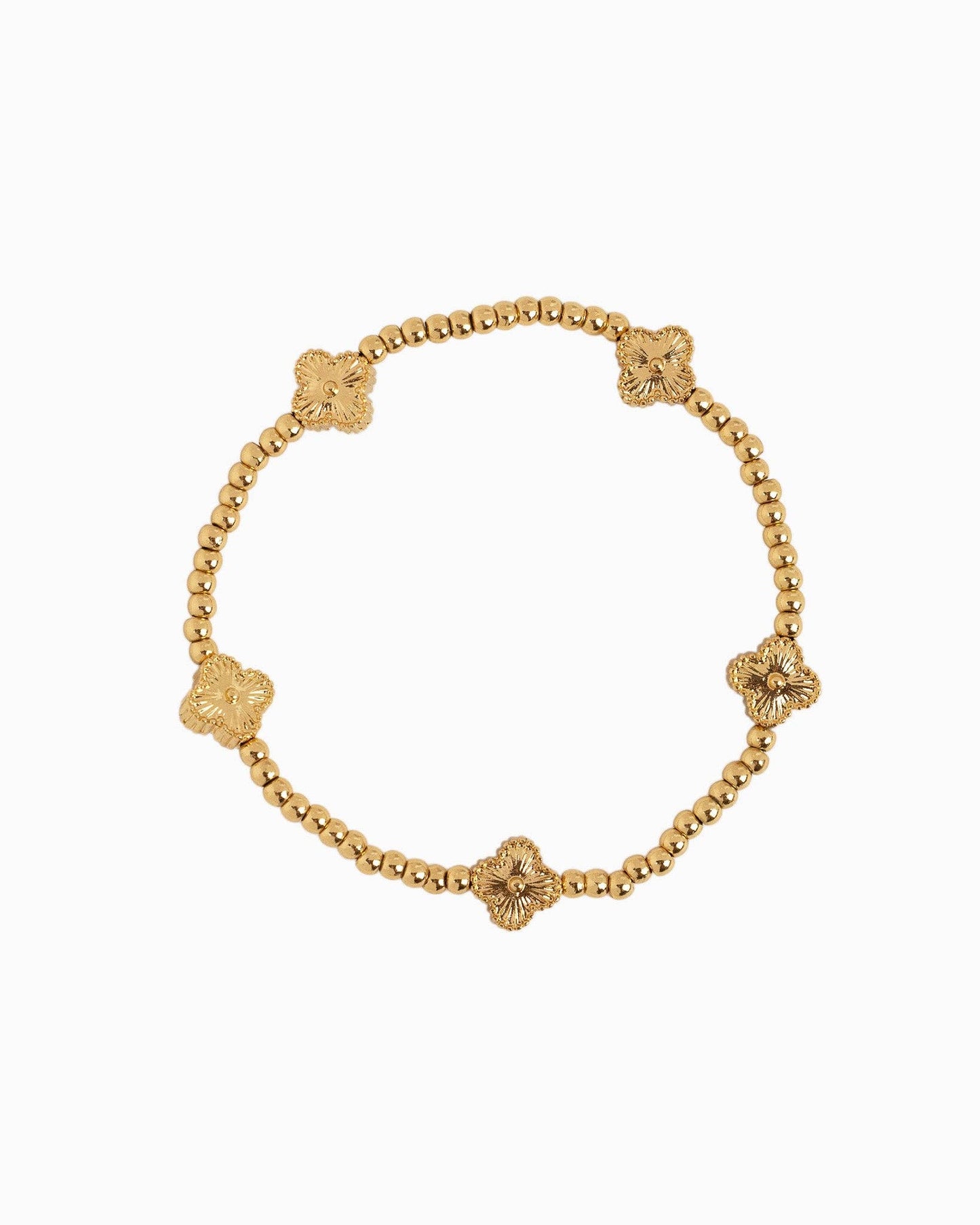 MOP Clover Stretch Bead Bracelets, Set of 3: White
