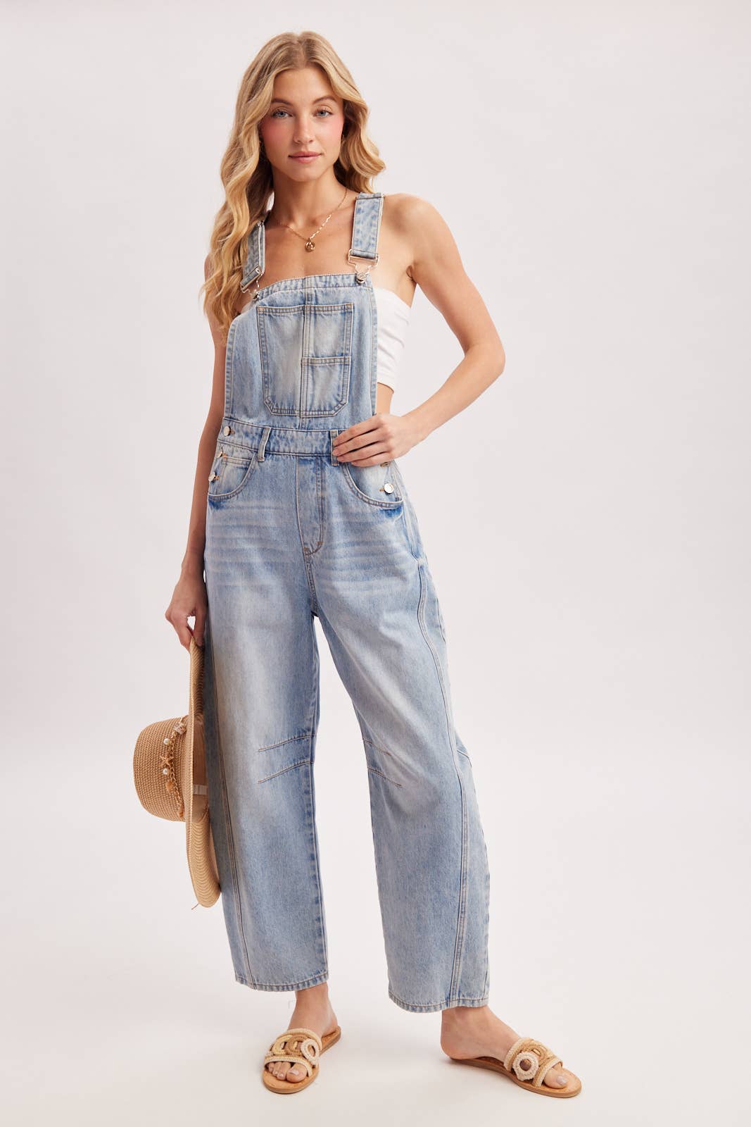 Denim Barrel Overalls: Lt Wash