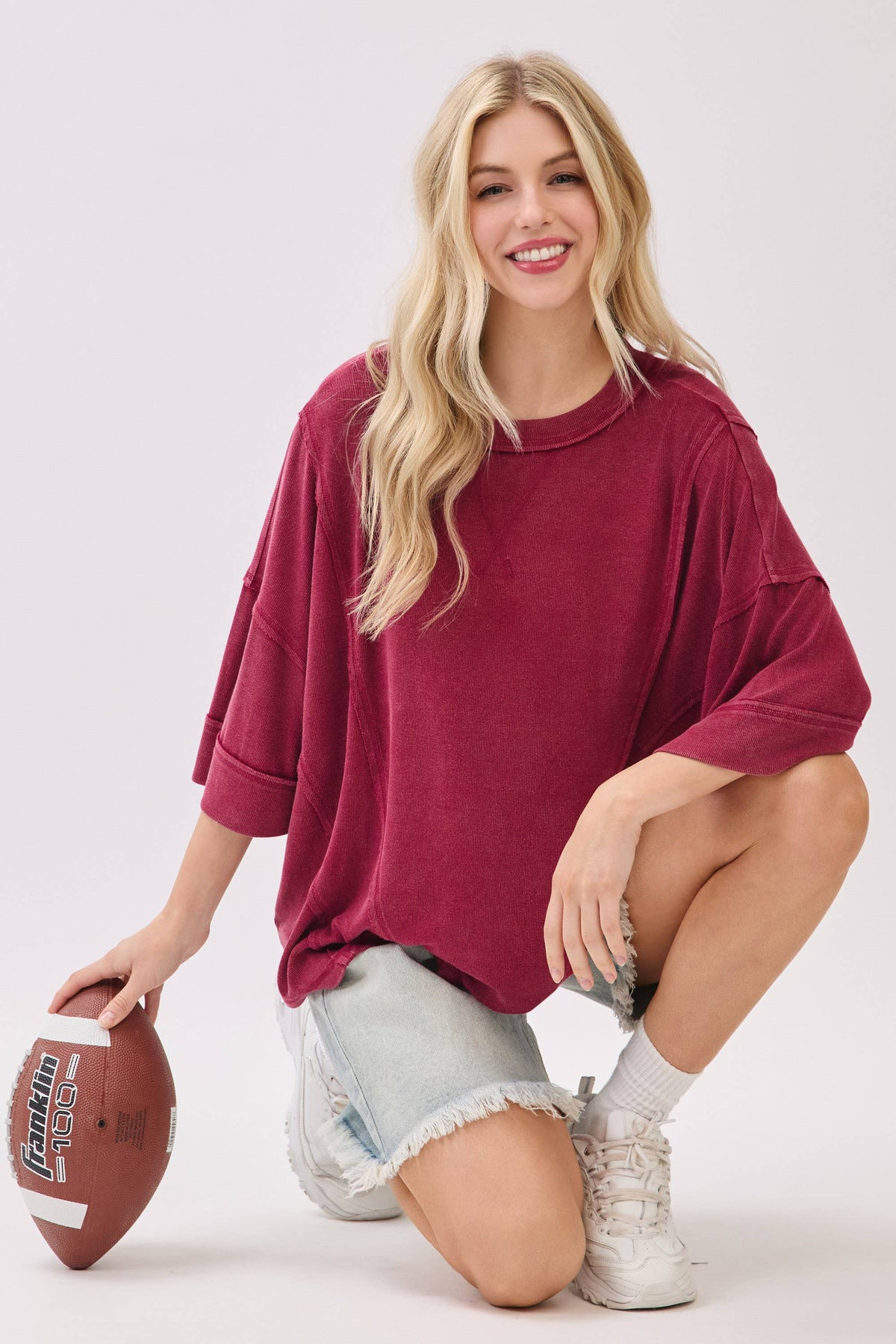 Gameday Mineral Washed Boxy Oversized Top: Burgundy