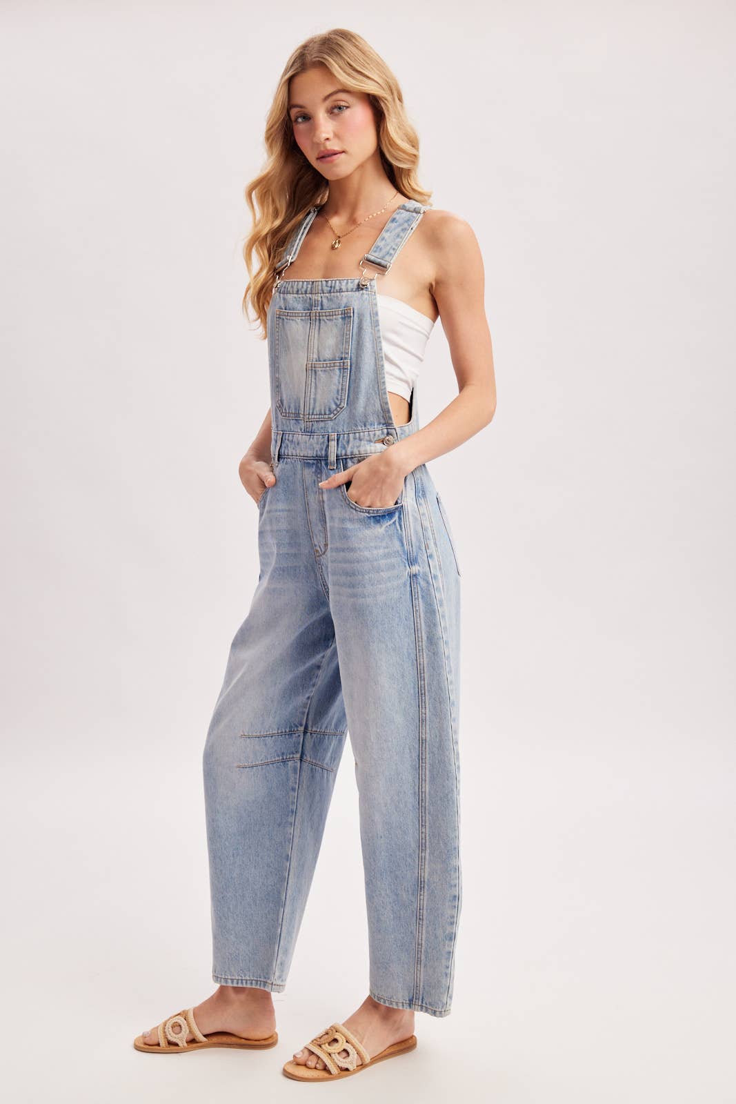 Denim Barrel Overalls: Lt Wash