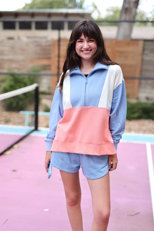 Sunrise Stroll - Best Day Fleece Top (Periwinkle/CreamCoral)