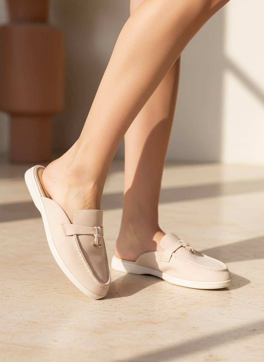 Irene Classic Loafer Mule Slip-On Backless Flats Casual Ever: Blush