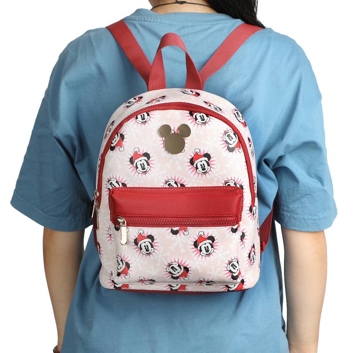 Disney Mickey Mouse Santa Mickey White Faux Leather 10.6" White Mini Backpack