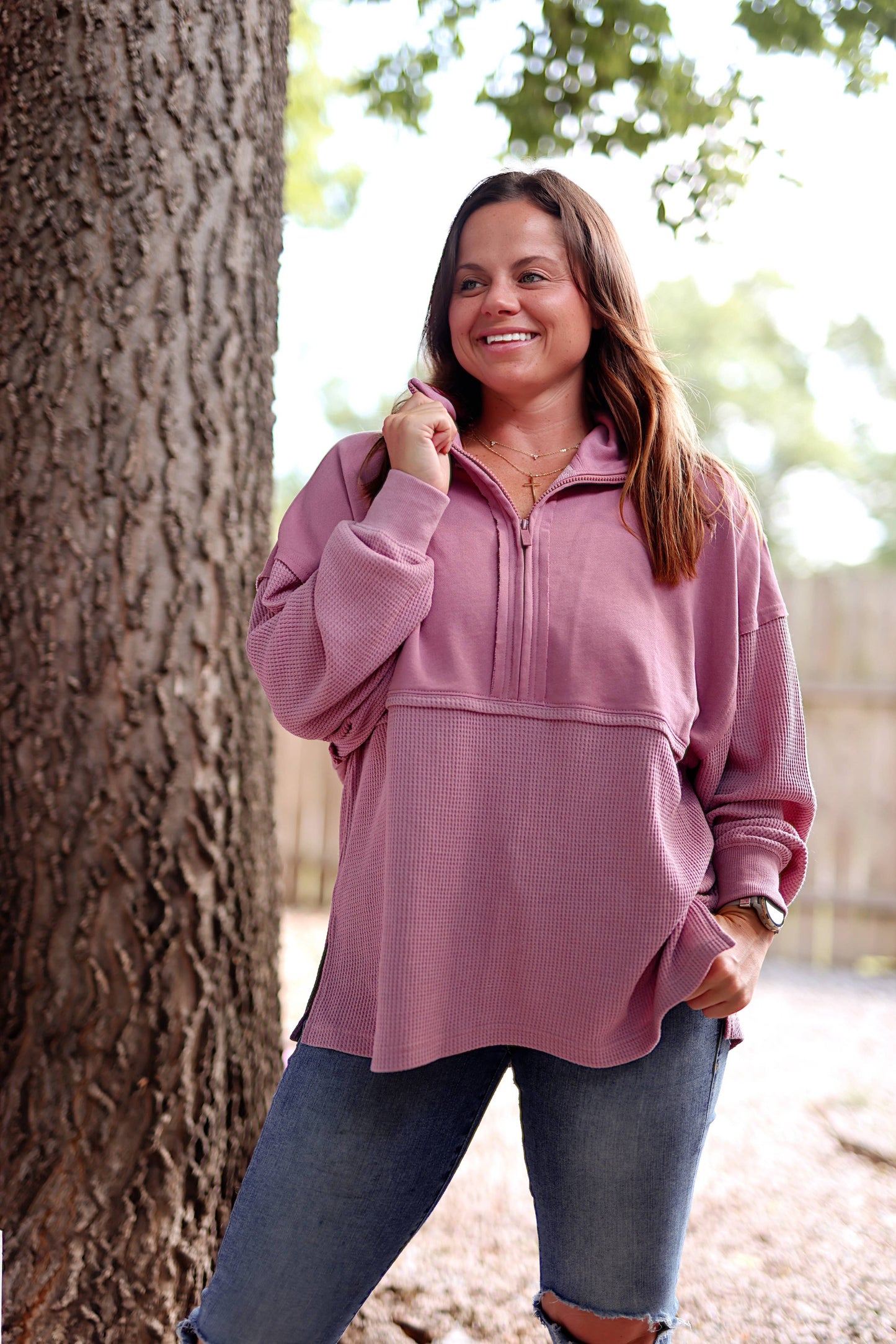 Ready or Not Waffle Quarter Zip - (Dusty Rose)