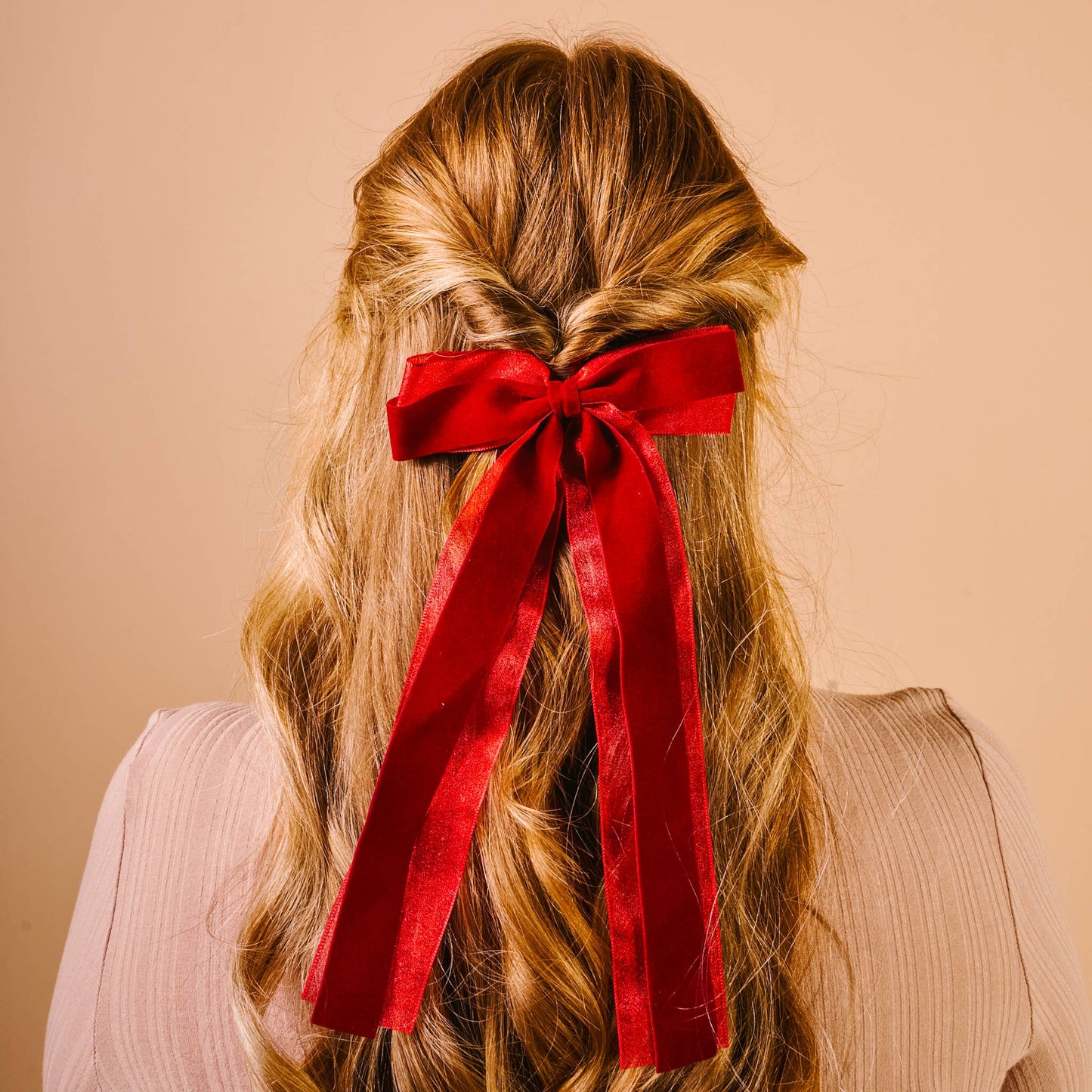 Velvet Luxe Layered Hair Bow-Red