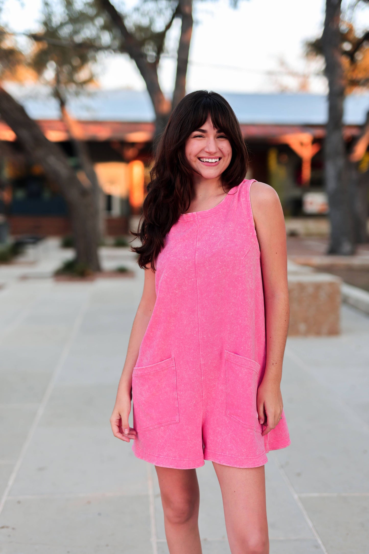 Effortless Mineral Wash Romper - Bright Coral