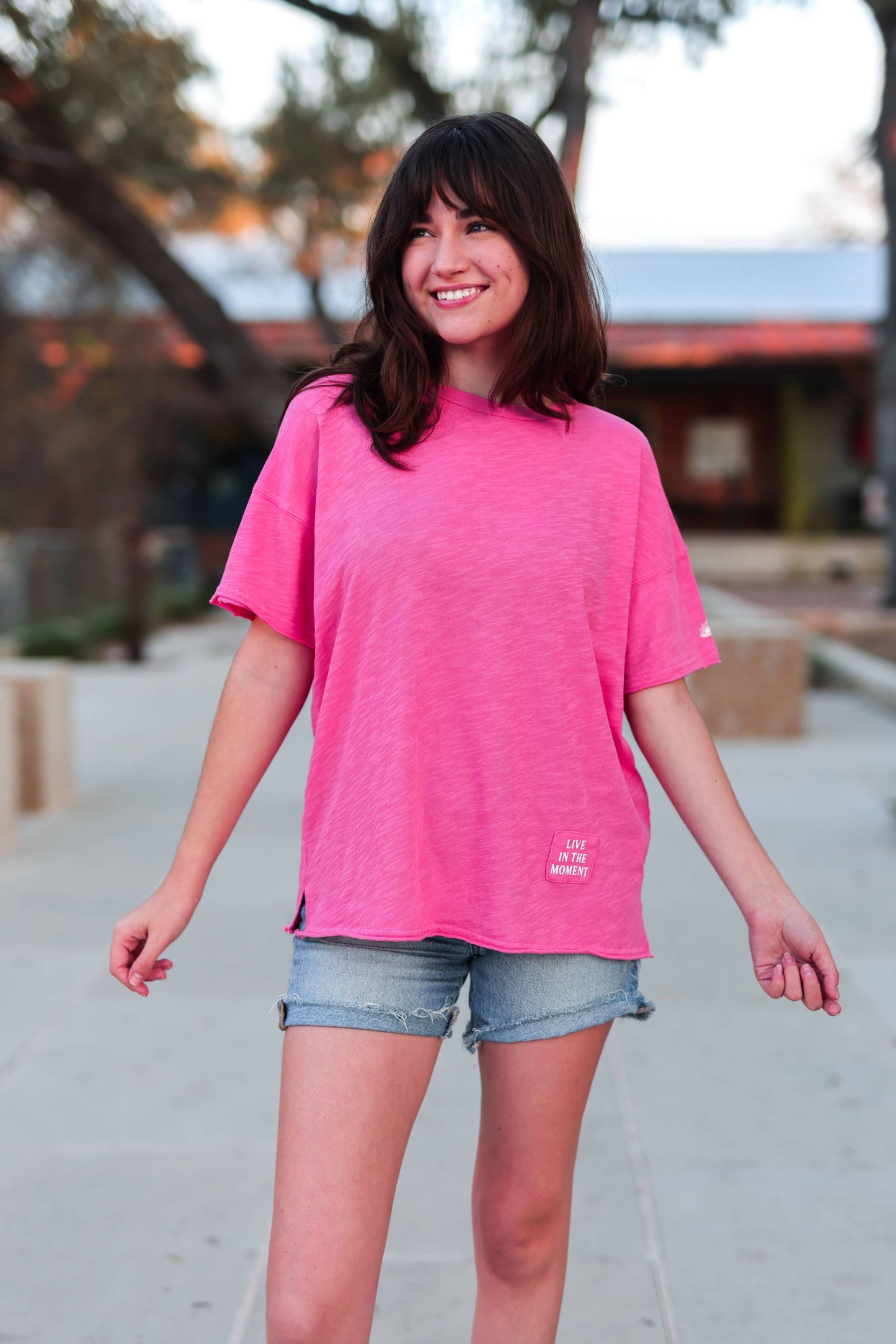 Not So Basic Mineral Wash Tee - Live in the Moment (Coral)