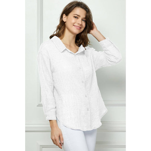 Basic Soft Cotton Blend Button Down: White