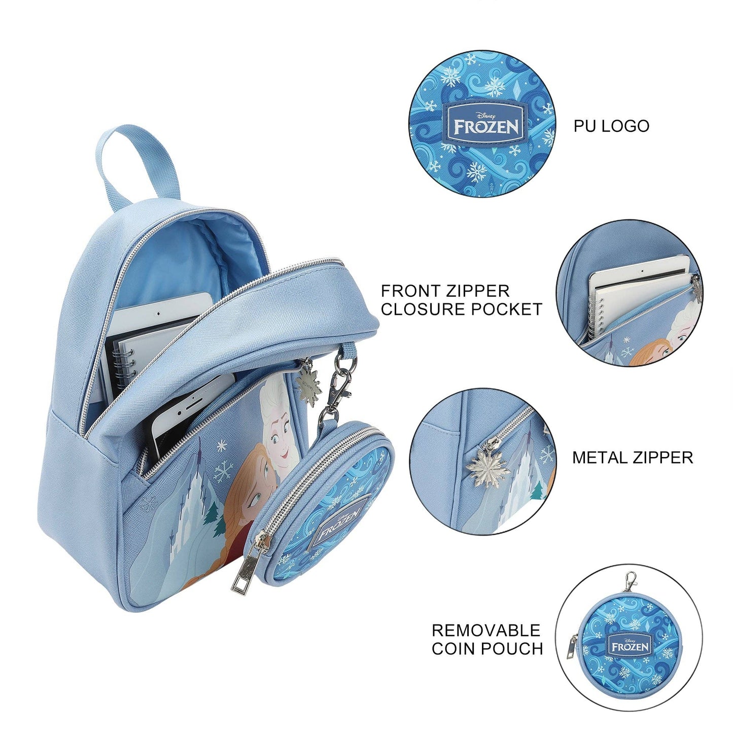 Disney Frozen Elsa & Anna Ice Palace Blue 10.5" Mini PU Backpack