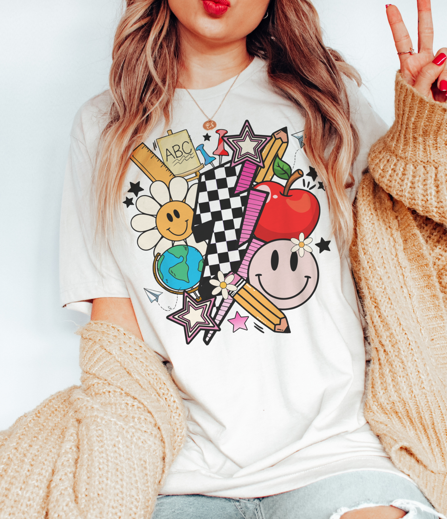 School Supplies collage Vintage Graphic Tee: White