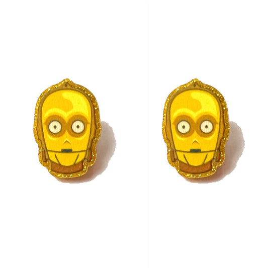 Gold Droid Post Earrings