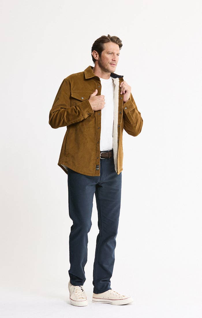 Sherpa Lined Corduroy Shirt Jacket: KHAKI