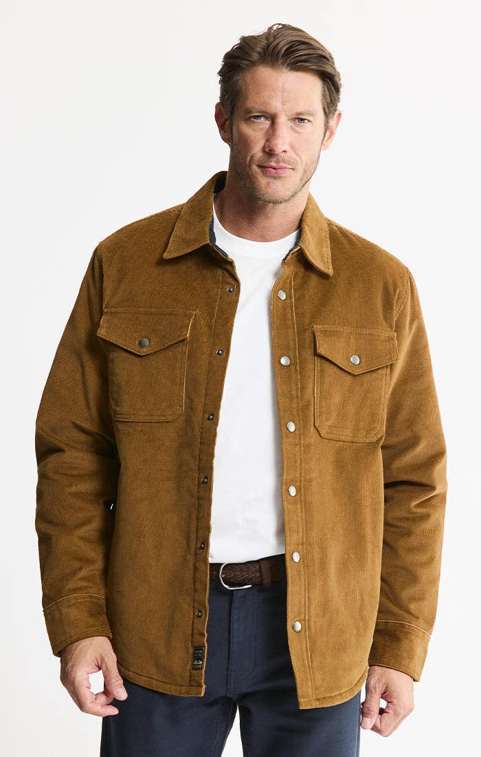 Sherpa Lined Corduroy Shirt Jacket: KHAKI