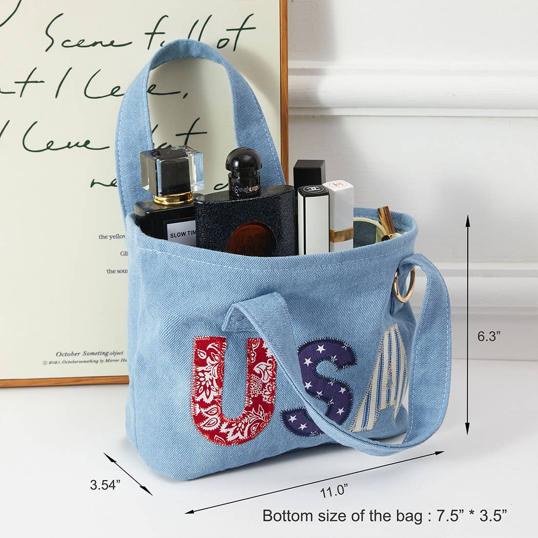 USA Fabric Letter Mini Tote With Key Ring Holder