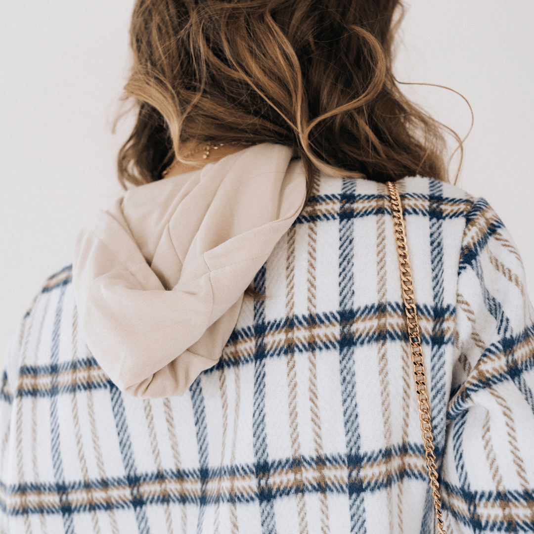 Cream & Navy Plaid Flannel Hoodie