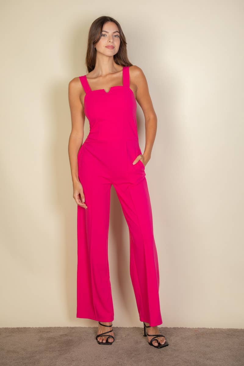 Notched Neck Cami Jumpsuit: Fuchsia