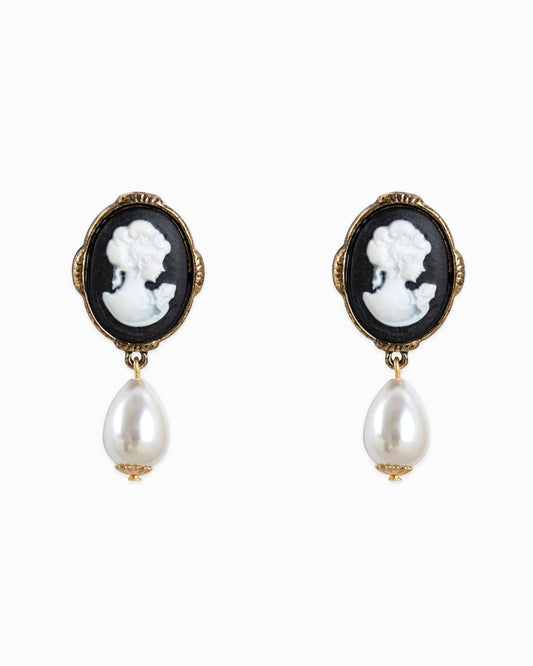 Antique Cameo Pearl Drop Earrings
