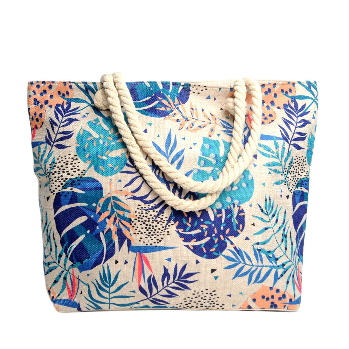 Blue Tropical Leaves Ladies Tote Bag