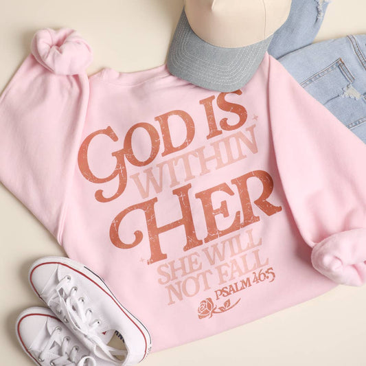 GOD IS WITHIN HER Sweatshirt: LIGHT PINK