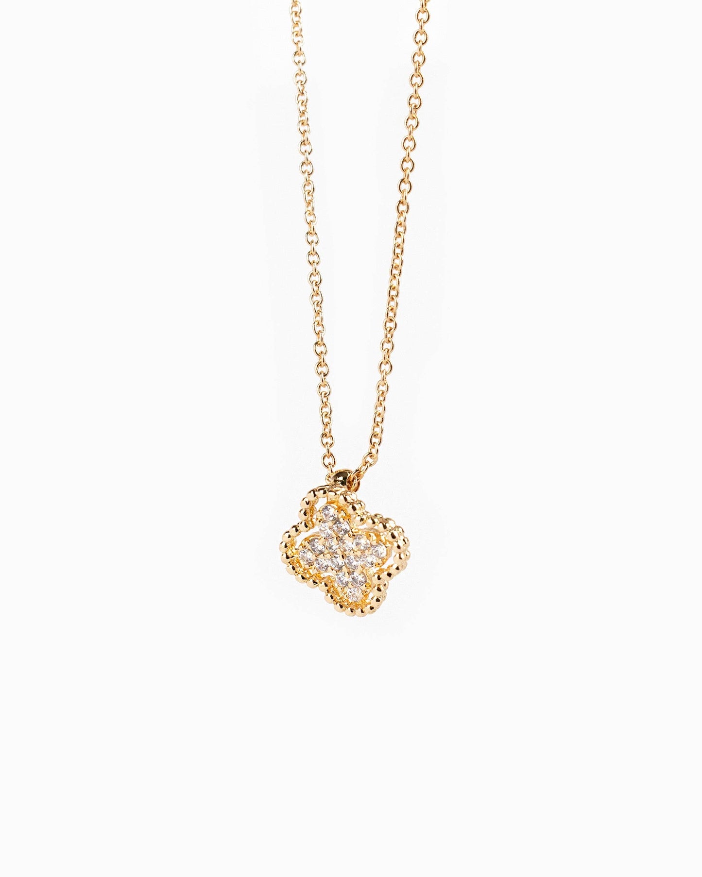 Open Frame CZ Pave Clover Necklace: Gold