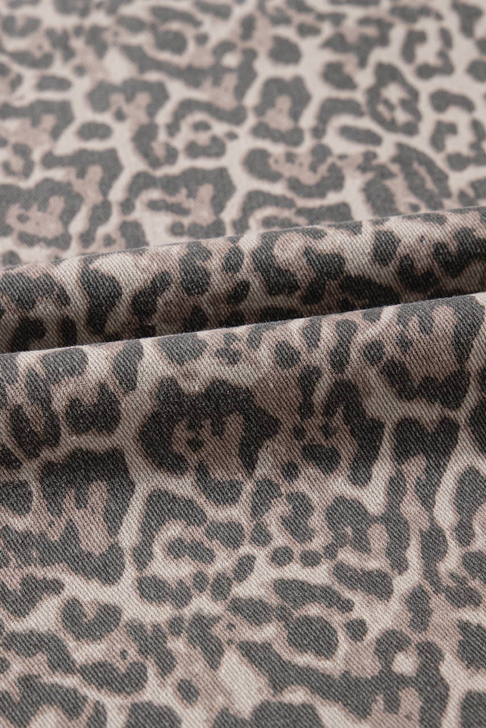Spring Leopard Frayed Edge Wide Leg High Waist Jeans: Brown
