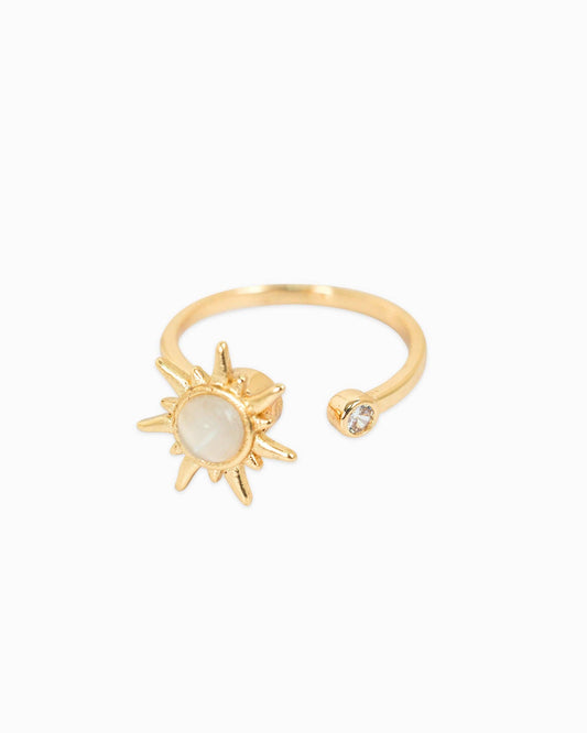 Anti Anxiety Fidget Sunburst Glass CZ Stone Adjustable Ring: Gold