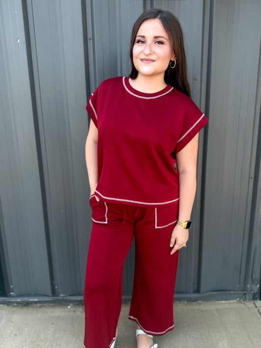 Scuba Raw Edge Lounge Set: Maroon