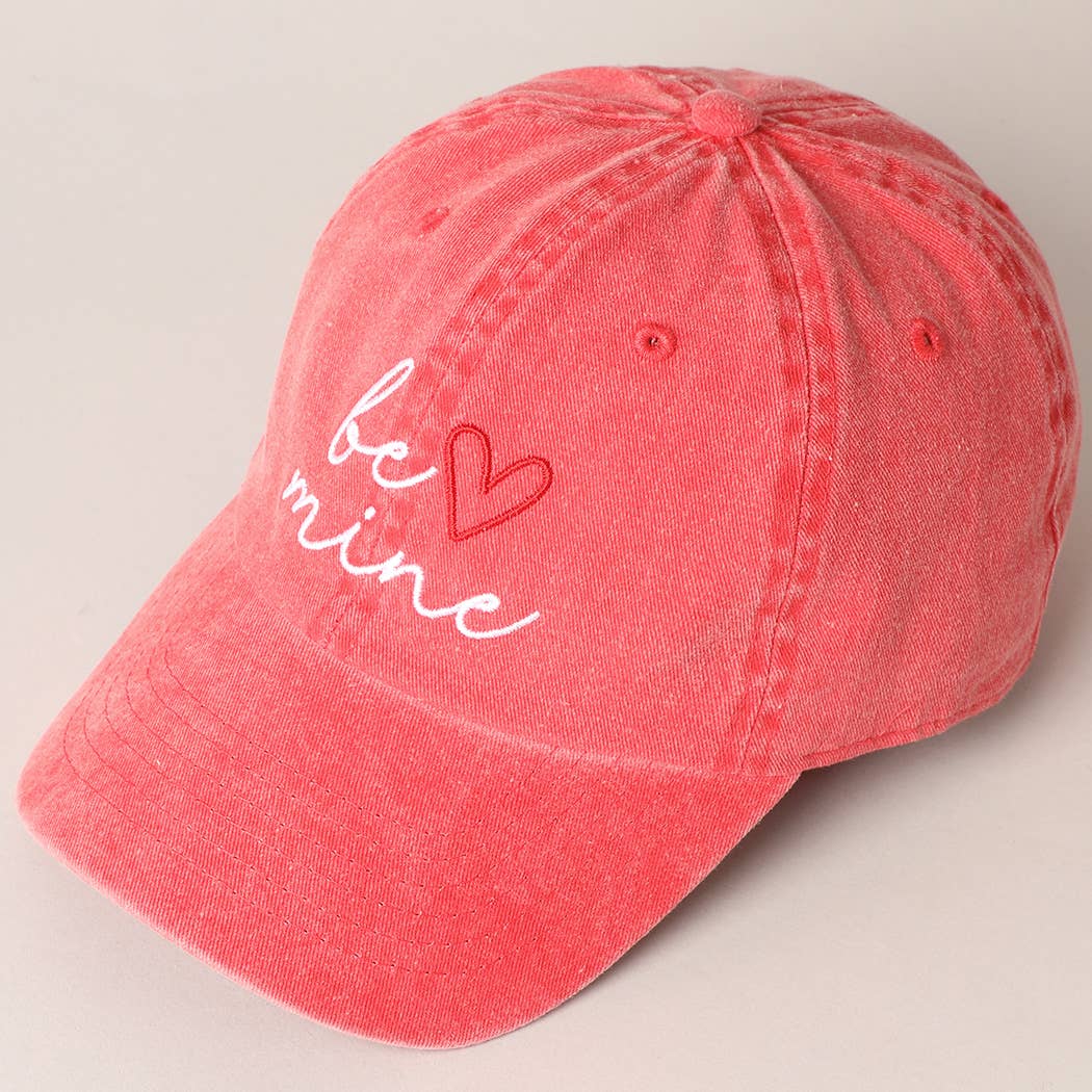 Valentine's Day Be Mine Lettering Embroidered Cap: Red