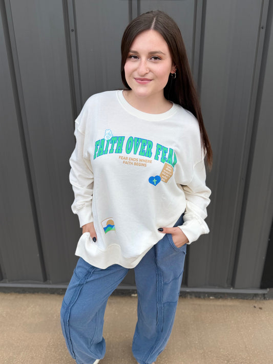 Mineral Wash Sweatshirt – Faith Over Fear – Cream