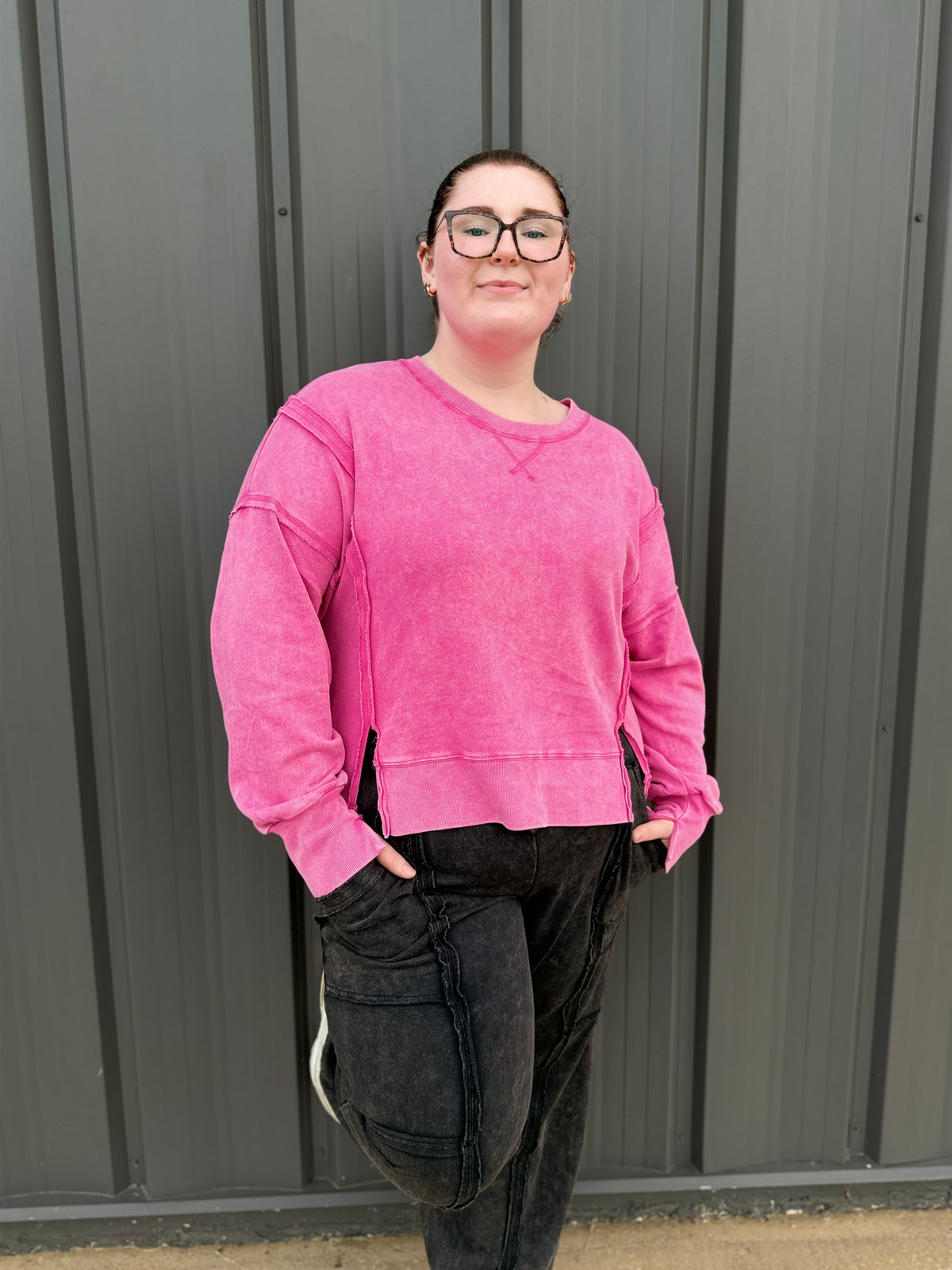 Vintage Washed Sweatshirt: Hot Pink