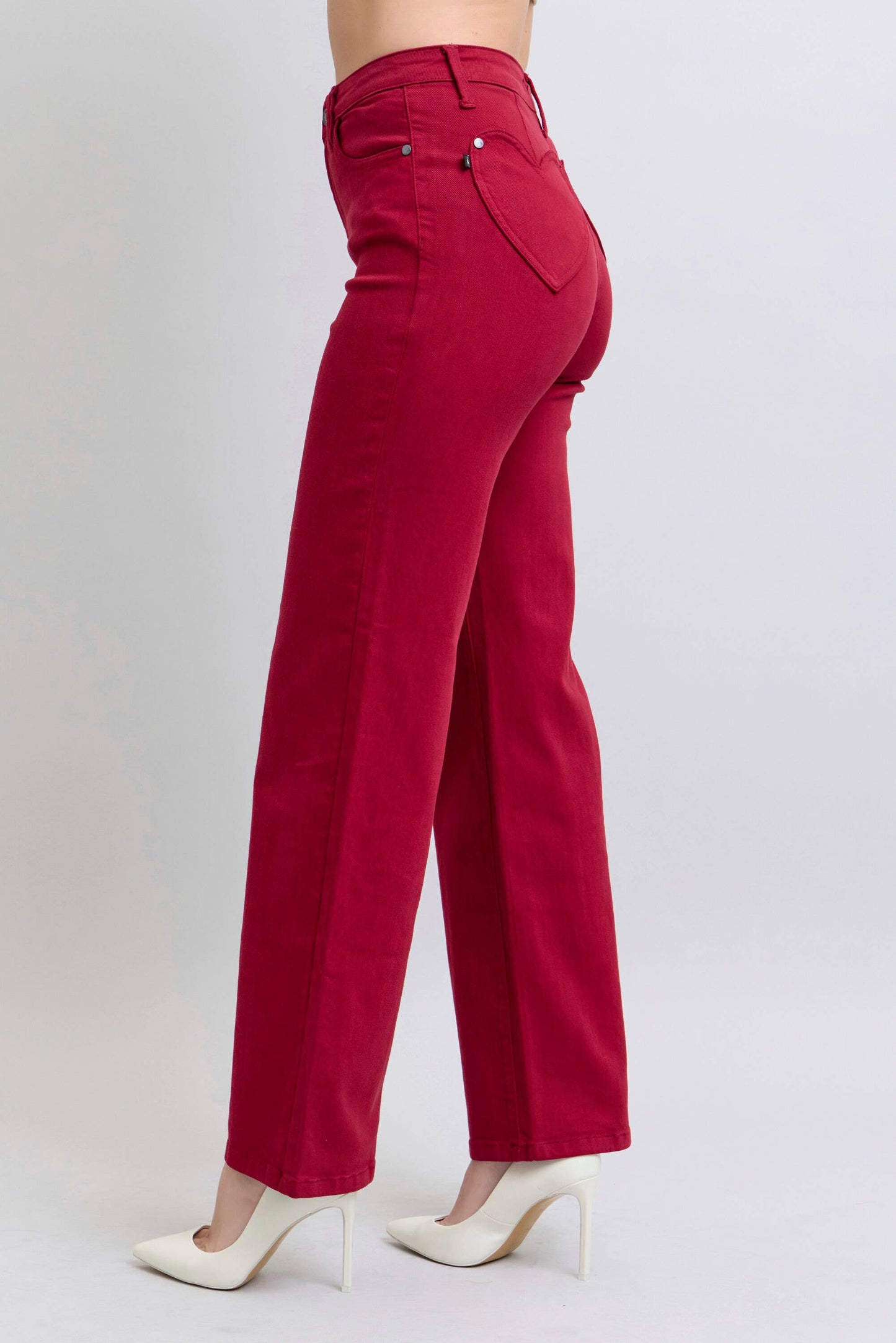 Heart Shaped Back Pockets High Waisted 90's Straight: Scarlet