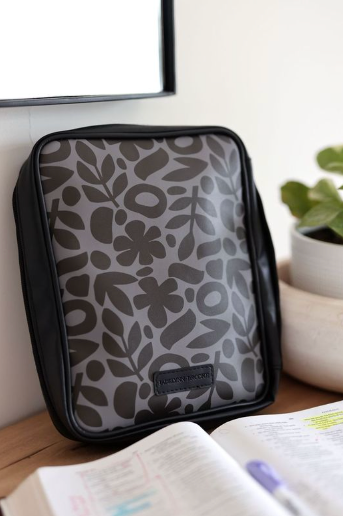 Bible Cover – Faith First Floral – Black/Grey