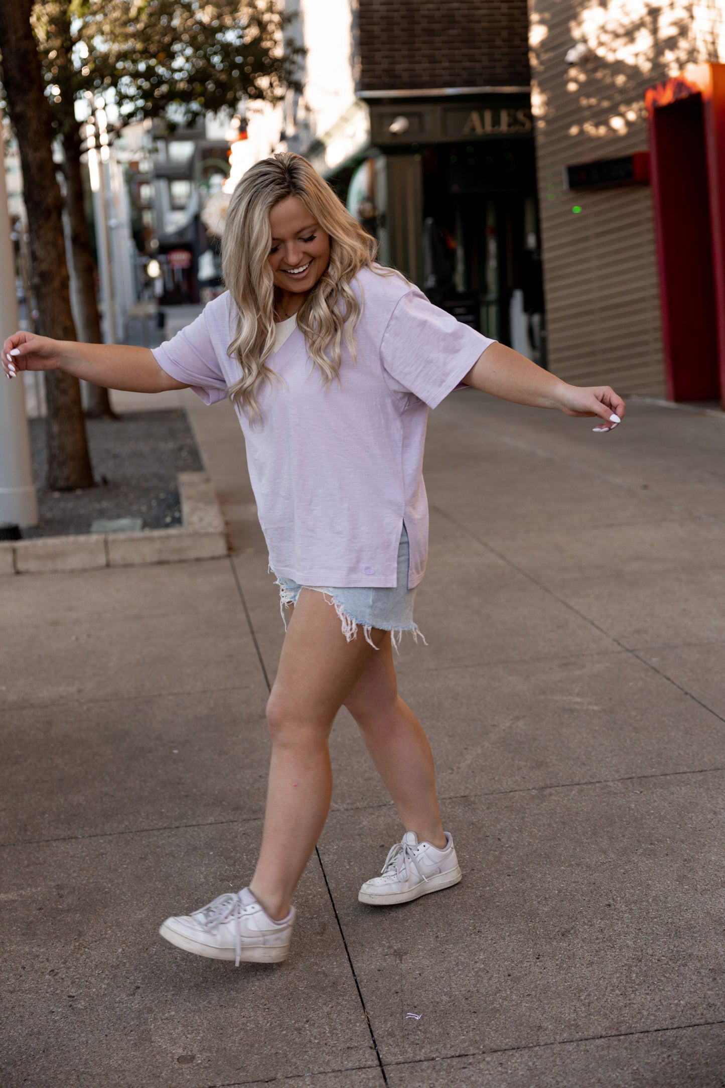 Boyfriend V Neck Short Sleeve- Lilac