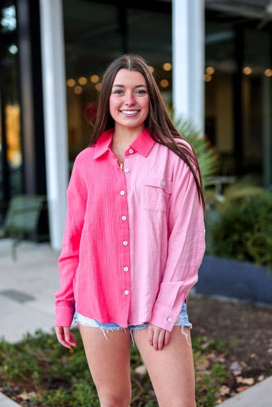 Everyday Gauze Top - Bright Coral Combo