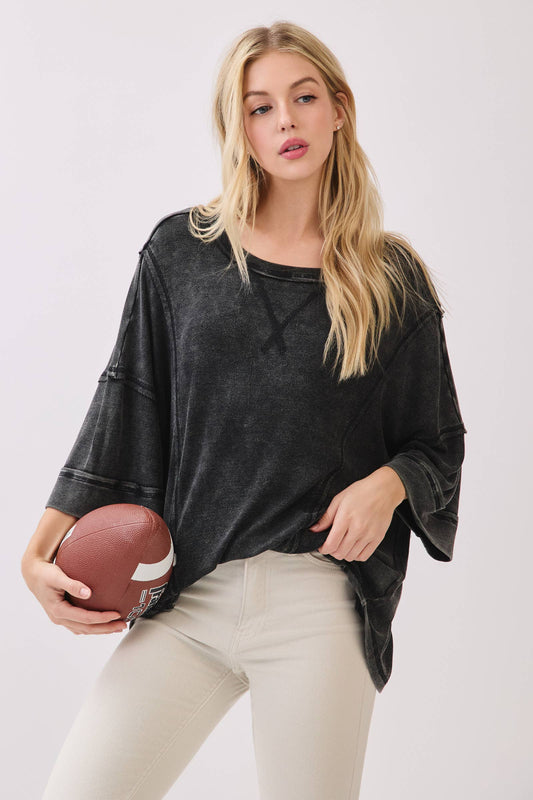 Gameday Mineral Washed Boxy Oversized Top: Black