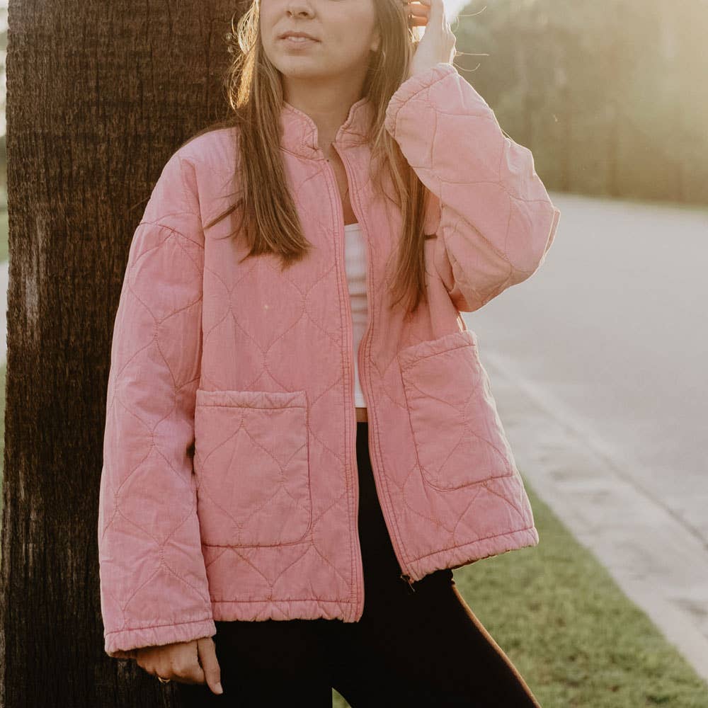 Pink Garment Washed QUILTED Jacket Women: Pink